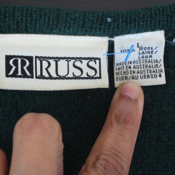 VTG Russ Australia Green Toggle Grannycore Long wool Cardigan Sz Large Christmas - Picture 3 of 7
